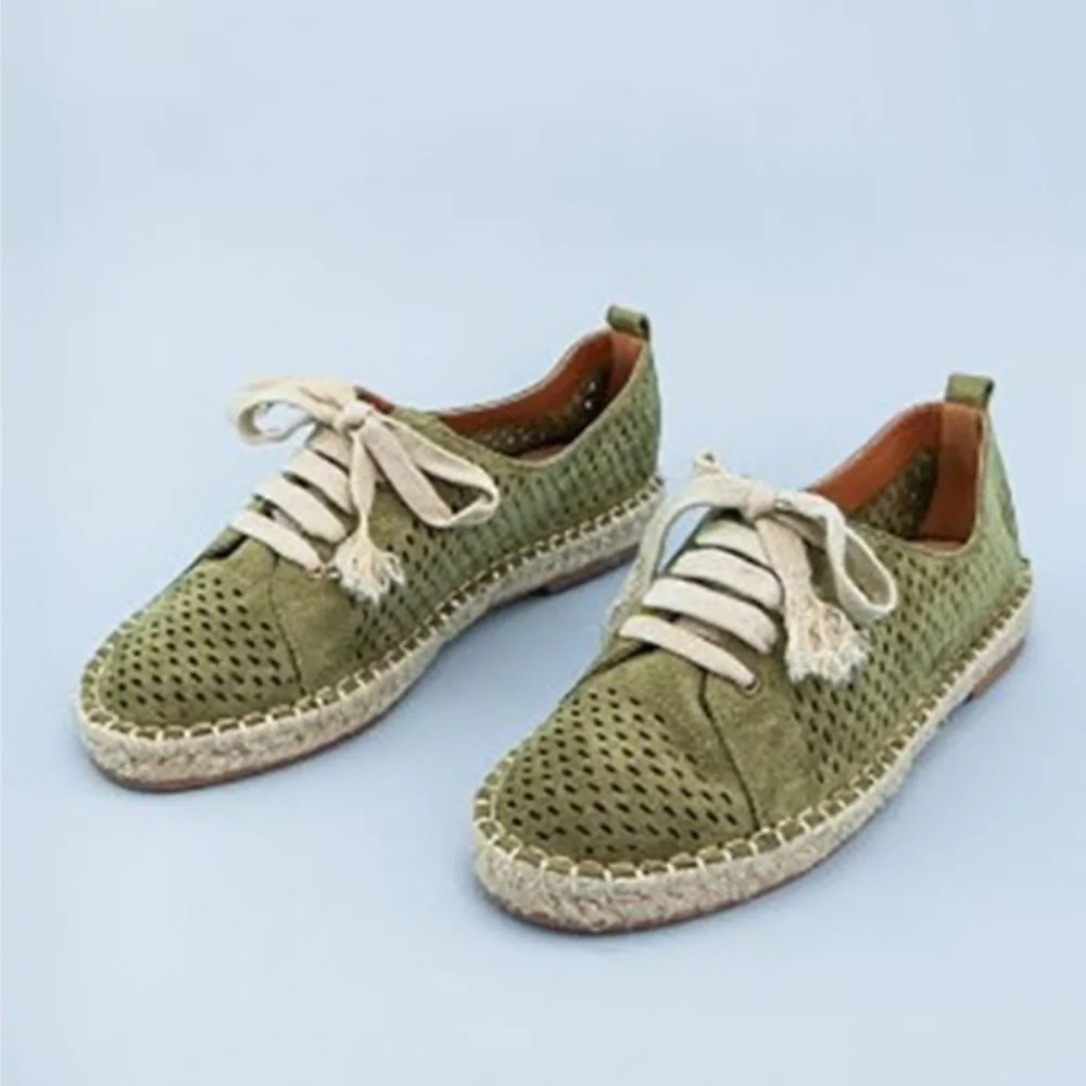 Espadrille Lace up Shoes Olive Shade Size 6 6.5 7 7.5 NIB Man Made Leather New
